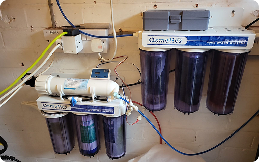 Reverse osmosis water filter system for aquarium purification