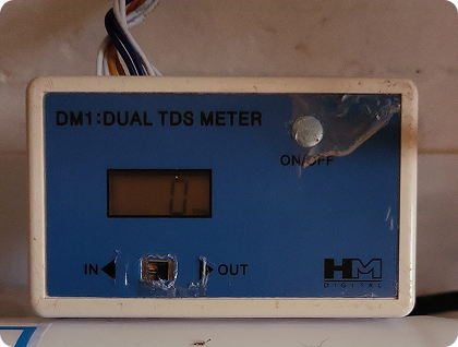 TDS meter measuring water purity and total dissolved solids